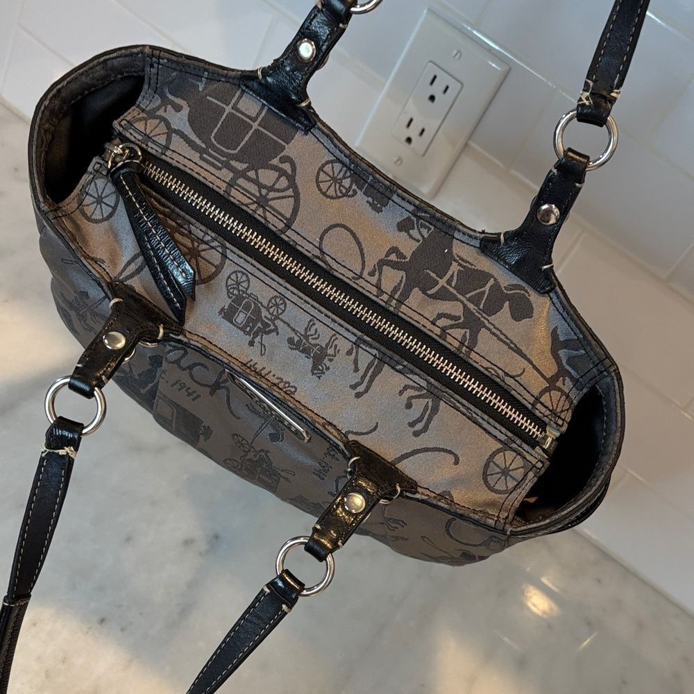 Coach Bag Purse Handbag Horse Carriage Signature Gray Silver EW Tote Pocketbook - Picture 11 of 16